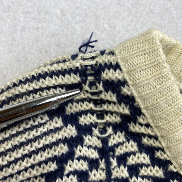 VINTAGE Jantzen Sweater Mens L Blue Geometric Pullover 90s Grunge - Picture 9 of 13